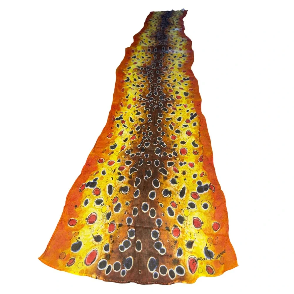 Fin-Flank Fincognito Silk Scarf Ryan Keene Multi-Colors Red Orange Blue Yellow